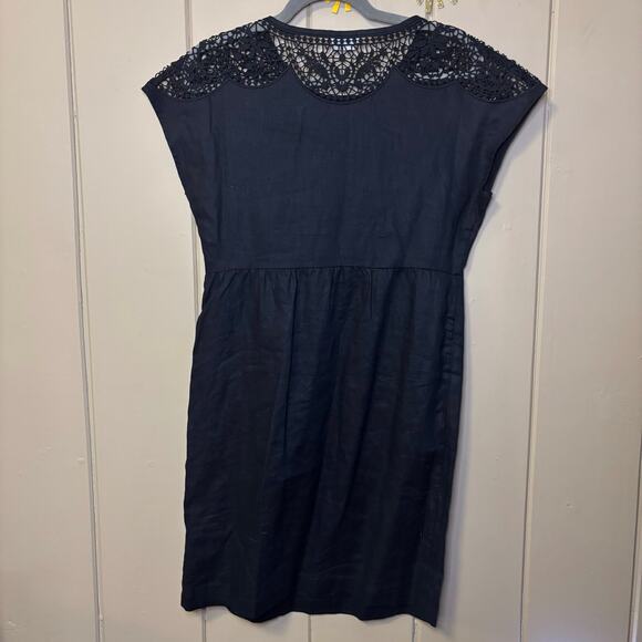 Boden Dresses & Skirts - Boden Fleur black linen dress lace collar Shift style knee length size 4